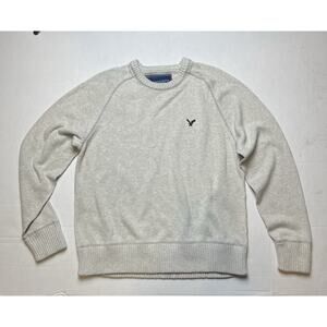 American Eagle Crewneck Sweater L Light Gray Prep Fit Pullover Cotton Men's